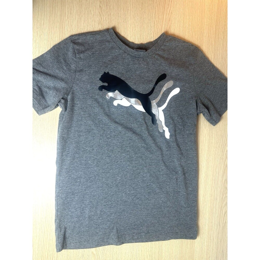 PUMA Essentials Triple Cat Logo Crew Neck Short Sleeve T-Shirt Kids Size M